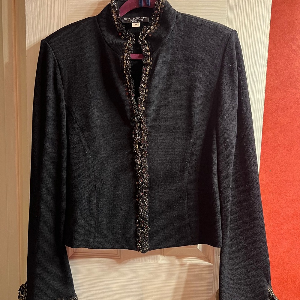 Black Women's Jacket with Embellished Trim
